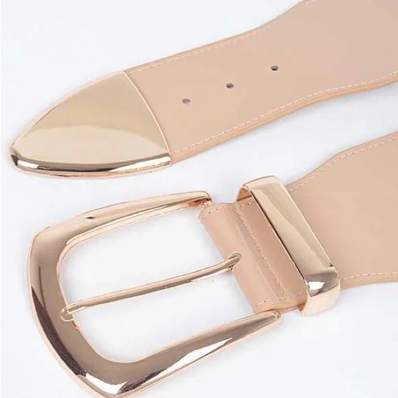 Plus Size Gold Metal Elastic Adjustable Statement Belt - Picture 6 of 12
